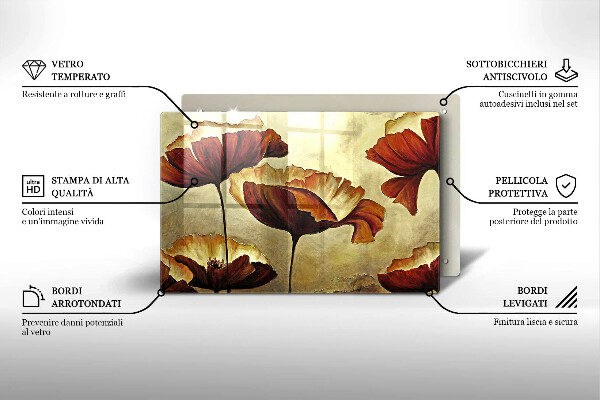 Tabla de cortar de vidrio Flores boho pintadas