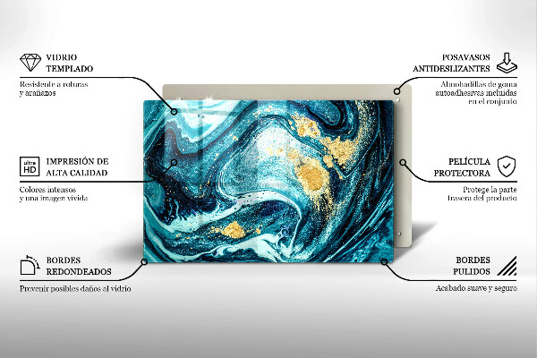 Tabla de cortar de vidrio Abstracción de oro azul