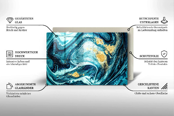 Tabla de cortar de vidrio Abstracción de oro azul
