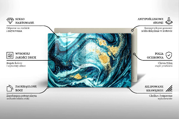 Tabla de cortar de vidrio Abstracción de oro azul