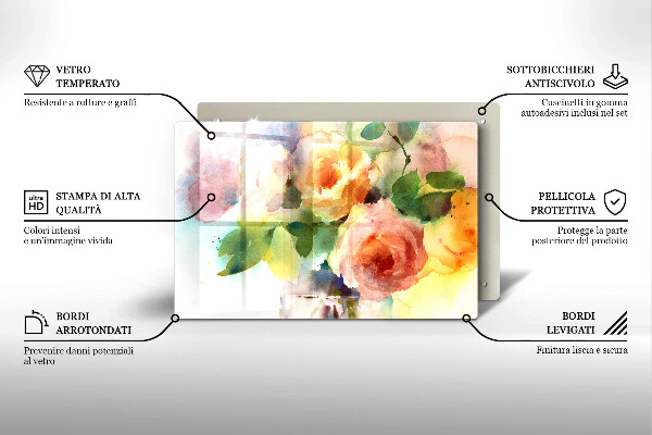 Tabla de cortar de vidrio Flores pintadas