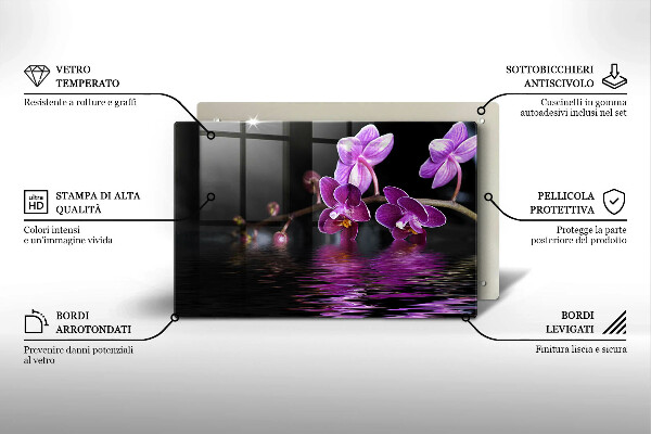 Tabla de cortar de vidrio Agua zen de orquídeas