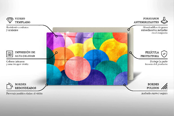 Tabla de cortar de vidrio Círculos de colores