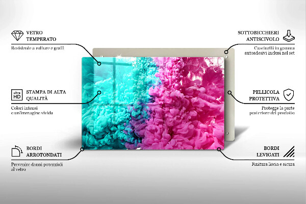 Tabla de cortar de vidrio Humo rosa turquesa