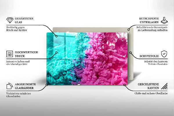 Tabla de cortar de vidrio Humo rosa turquesa