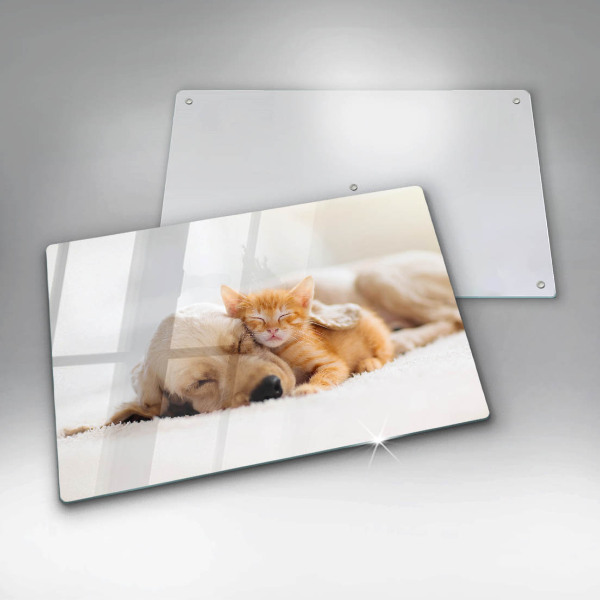 Tabla de cortar de vidrio Animales perro y gato