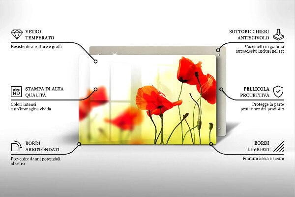 Tabla de cortar de vidrio Flores de amapolas rojas