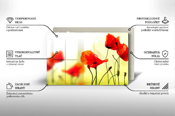 Tabla de cortar de vidrio Flores de amapolas rojas