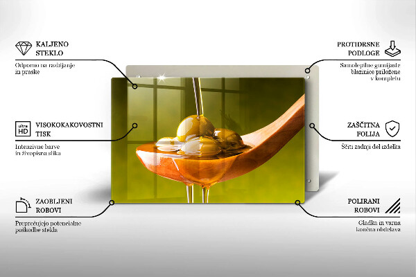 Tabla de cortar de vidrio Aceite de oliva y aceitunas