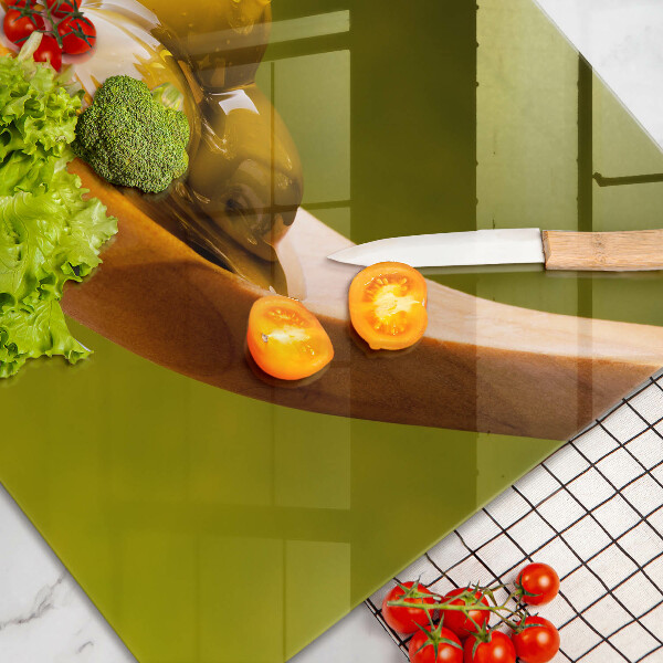 Tabla de cortar de vidrio Aceite de oliva y aceitunas