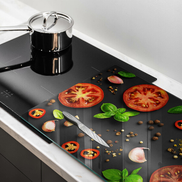Tabla de cortar de vidrio Tomates y especias