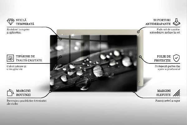 Tabla de cortar de vidrio Gotas de rocío sobre las hojas