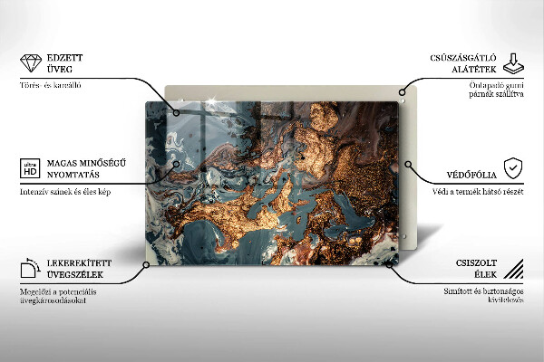 Tabla de cortar de vidrio Estructura de roca dorada