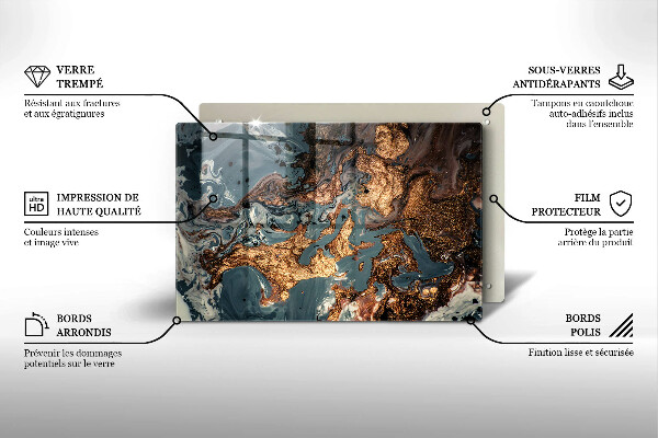 Tabla de cortar de vidrio Estructura de roca dorada