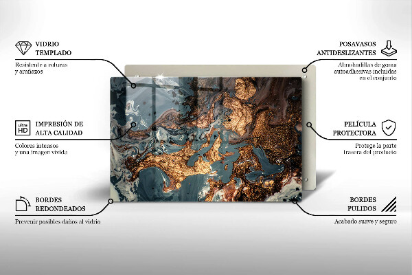 Tabla de cortar de vidrio Estructura de roca dorada