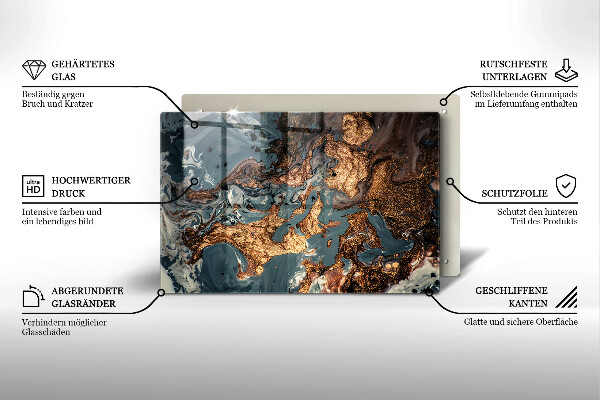 Tabla de cortar de vidrio Estructura de roca dorada