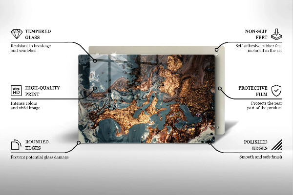 Tabla de cortar de vidrio Estructura de roca dorada
