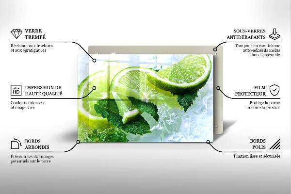 Tabla de cortar de vidrio Lima menta y hielo