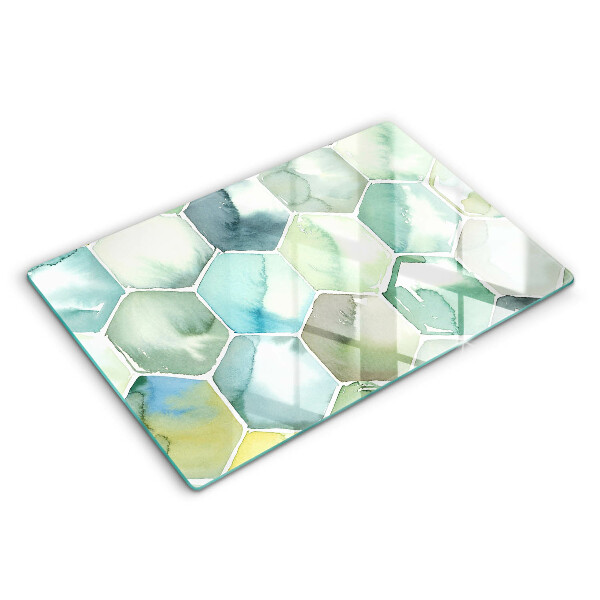 Tabla de cortar de vidrio Hexágonos de acuarela