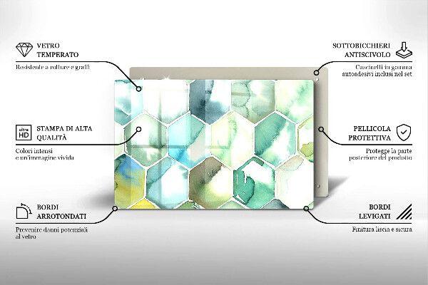 Tabla de cortar de vidrio Hexágonos de acuarela