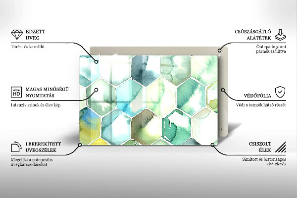 Tabla de cortar de vidrio Hexágonos de acuarela