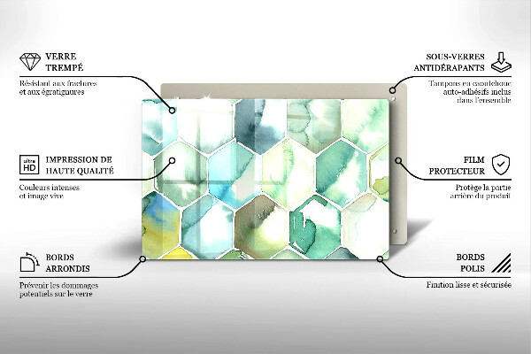Tabla de cortar de vidrio Hexágonos de acuarela