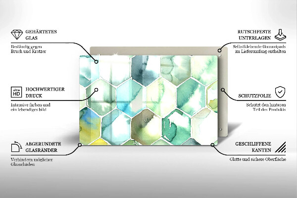 Tabla de cortar de vidrio Hexágonos de acuarela