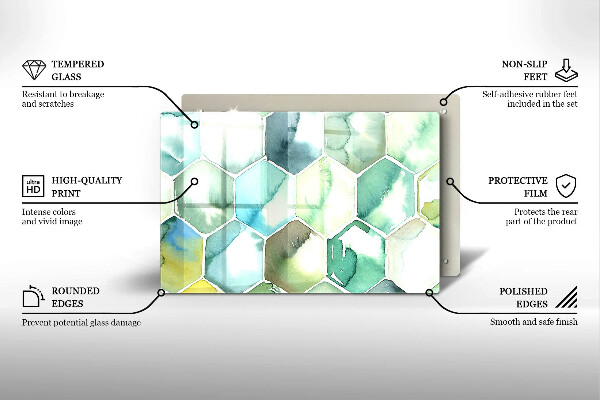 Tabla de cortar de vidrio Hexágonos de acuarela