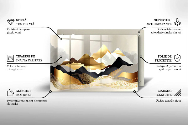 Tabla de cortar de vidrio Montañas doradas abstractas