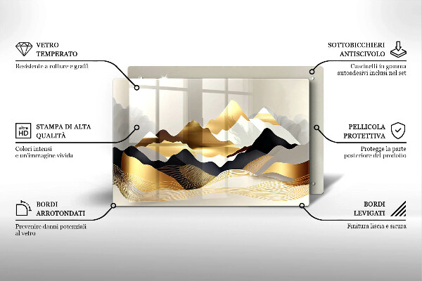 Tabla de cortar de vidrio Montañas doradas abstractas