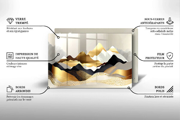 Tabla de cortar de vidrio Montañas doradas abstractas