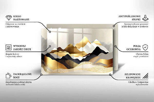 Tabla de cortar de vidrio Montañas doradas abstractas