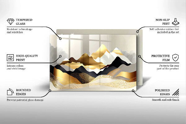 Tabla de cortar de vidrio Montañas doradas abstractas