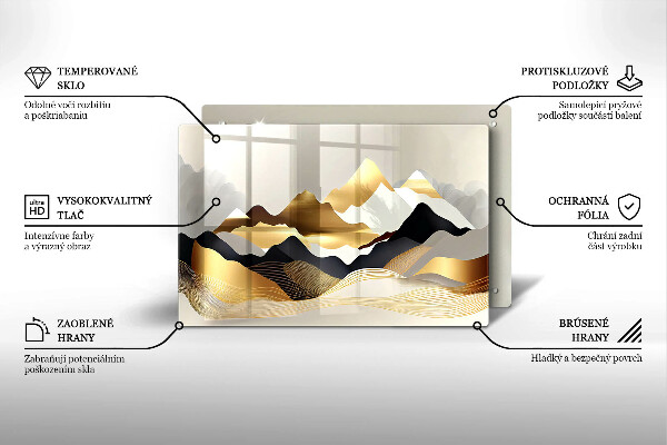 Tabla de cortar de vidrio Montañas doradas abstractas