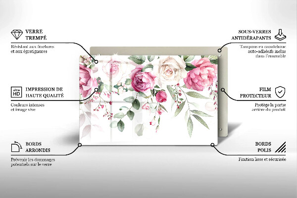 Tabla de cortar de vidrio Rosas acuarelas