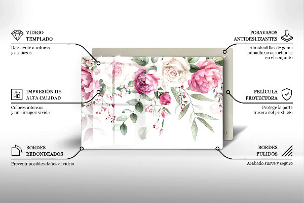 Tabla de cortar de vidrio Rosas acuarelas
