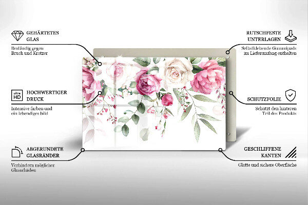 Tabla de cortar de vidrio Rosas acuarelas
