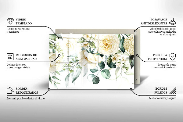 Tabla de cortar de vidrio Flores de acuarela