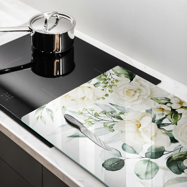 Tabla de cortar de vidrio Flores de acuarela