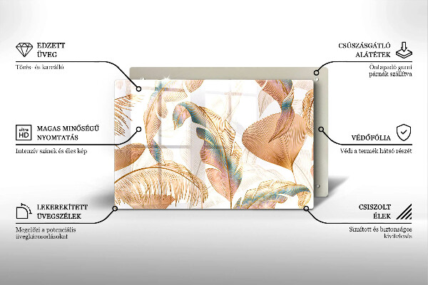 Tabla de cortar de vidrio Plumas y hojas boho