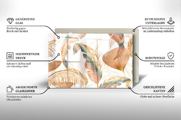 Tabla de cortar de vidrio Plumas y hojas boho