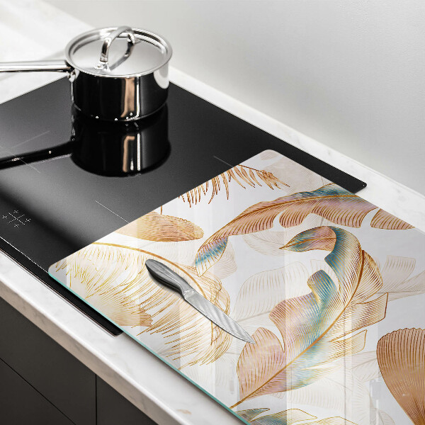 Tabla de cortar de vidrio Plumas y hojas boho