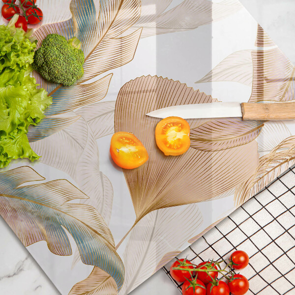 Tabla de cortar de vidrio Plumas y hojas boho