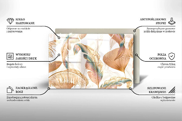 Tabla de cortar de vidrio Plumas y hojas boho