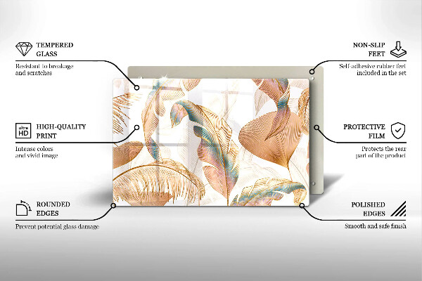 Tabla de cortar de vidrio Plumas y hojas boho