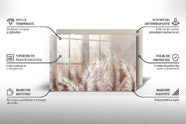 Tabla de cortar de vidrio Hojas de vegetación boho