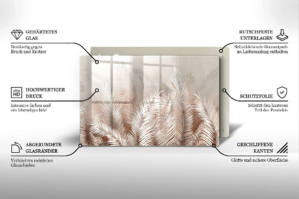 Tabla de cortar de vidrio Hojas de vegetación boho