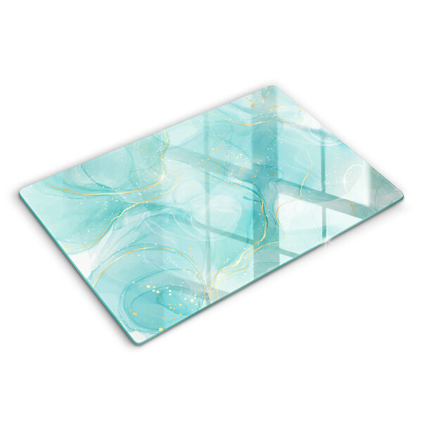 Tabla de cortar de vidrio Abstracción azul y dorada