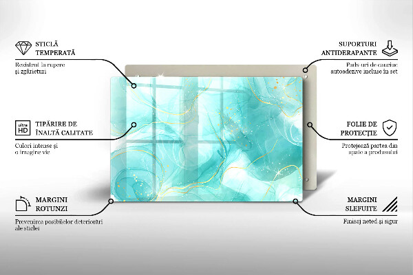 Tabla de cortar de vidrio Abstracción azul y dorada