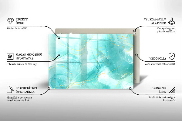Tabla de cortar de vidrio Abstracción azul y dorada